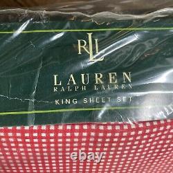 NEW Ralph Lauren Small Gingham Red KING Sheet Set (Flat, Fitted, Pillowcases)