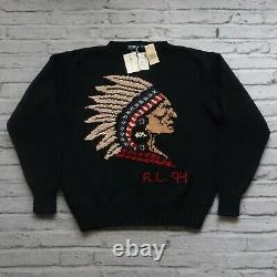 NEW Vintage Polo Ralph Lauren Hand Knit Indian Head Sweater Size XL Rare 1994 94