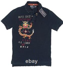 NEW Vintage Polo Ralph Lauren Shirt! Indigo Blue Huge Embroidered Dragon USN