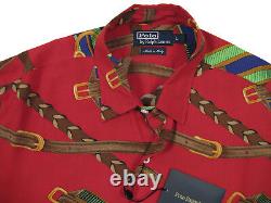 NEW Vintage Polo Ralph Lauren Shirt! L Red Awesome Equestrian Print ITALY