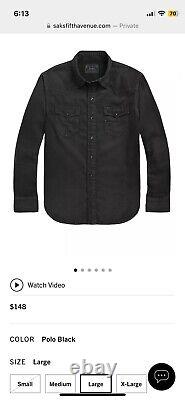 NEW WithO TAG POLO RALPH LAUREN BLACK SUPER SKINNY WESTERN SHIRT MEN SMALL / XS