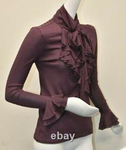 NEW w TAGS Ralph Lauren Burgundy Plum Ruffle Bow Silk Blouse Knit Top M