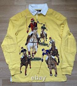 NWOT Polo Ralph Lauren 5 Five Horsemen Yellow Rugby Long Sleeve Shirt M Medium