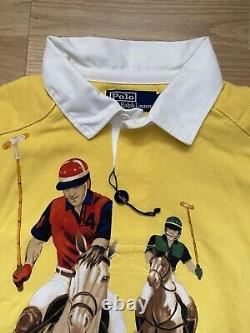 NWOT Polo Ralph Lauren 5 Five Horsemen Yellow Rugby Long Sleeve Shirt M Medium