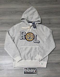 NWT $148 Polo Ralph Lauren Tiger Patch Mens Fleece Hoodie Grey Size S M L XL XXL