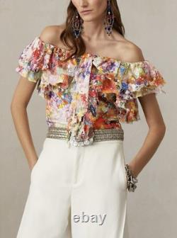 NWT $1690 Ralph Lauren Collection Desarae Linen Silk Gauze Multi Blouse Sz O