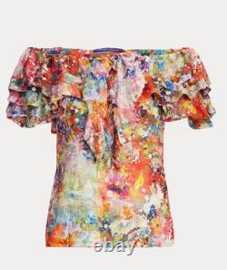 NWT $1690 Ralph Lauren Collection Desarae Linen Silk Gauze Multi Blouse Sz O