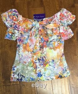 NWT $1690 Ralph Lauren Collection Desarae Linen Silk Gauze Multi Blouse Sz O