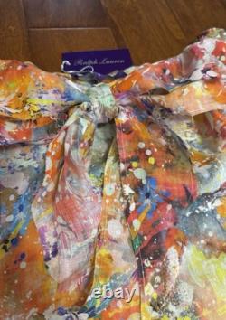 NWT $1690 Ralph Lauren Collection Desarae Linen Silk Gauze Multi Blouse Sz O