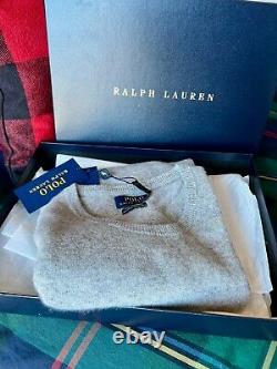 NWT $248 Polo Ralph Lauren Washable 100% Cashmere Crew Neck Sweater Grey Sz S