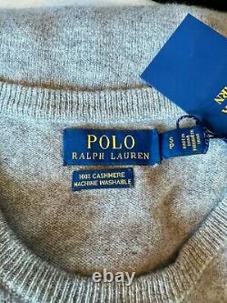 NWT $248 Polo Ralph Lauren Washable 100% Cashmere Crew Neck Sweater Grey Sz S