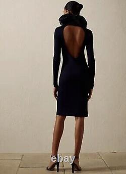 NWT $2990 Ralph Lauren Collection Ruffle-Collar Long Sleeve Navy Dress Sz XS