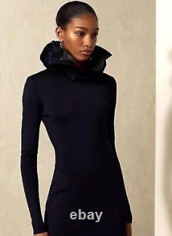 NWT $2990 Ralph Lauren Collection Ruffle-Collar Long Sleeve Navy Dress Sz XS