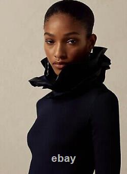 NWT $2990 Ralph Lauren Collection Ruffle-Collar Long Sleeve Navy Dress Sz XS