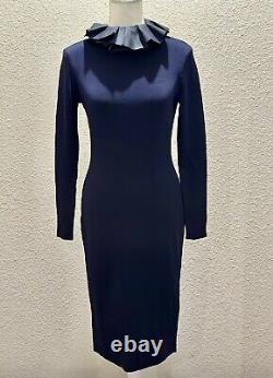 NWT $2990 Ralph Lauren Collection Ruffle-Collar Long Sleeve Navy Dress Sz XS