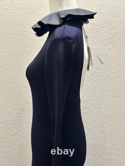 NWT $2990 Ralph Lauren Collection Ruffle-Collar Long Sleeve Navy Dress Sz XS