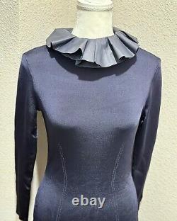 NWT $2990 Ralph Lauren Collection Ruffle-Collar Long Sleeve Navy Dress Sz XS