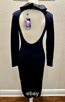 NWT $2990 Ralph Lauren Collection Ruffle-Collar Long Sleeve Navy Dress Sz XS