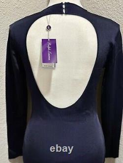 NWT $2990 Ralph Lauren Collection Ruffle-Collar Long Sleeve Navy Dress Sz XS