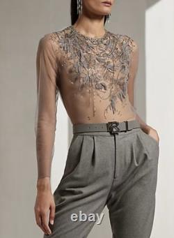 NWT $3490 Ralph Lauren Collection Fiorenzo Embellished Tulle Blouse Sz 6