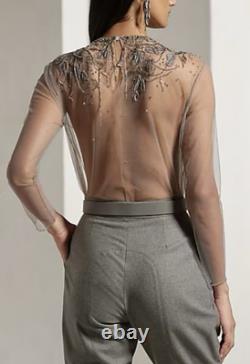 NWT $3490 Ralph Lauren Collection Fiorenzo Embellished Tulle Blouse Sz 6