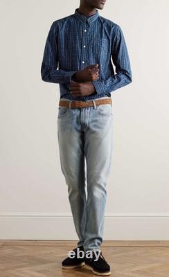 NWT $395 RRL by Ralph Lauren Men's Indigo Blue Print Woven Workshirt Sz M