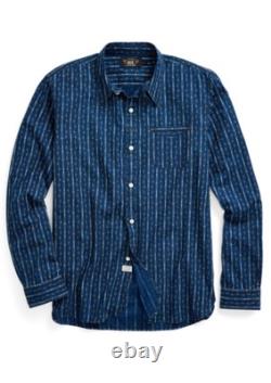 NWT $395 RRL by Ralph Lauren Men's Indigo Blue Print Woven Workshirt Sz M