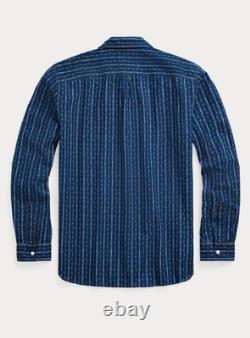 NWT $395 RRL by Ralph Lauren Men's Indigo Blue Print Woven Workshirt Sz M