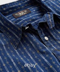 NWT $395 RRL by Ralph Lauren Men's Indigo Blue Print Woven Workshirt Sz M