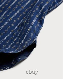 NWT $395 RRL by Ralph Lauren Men's Indigo Blue Print Woven Workshirt Sz M