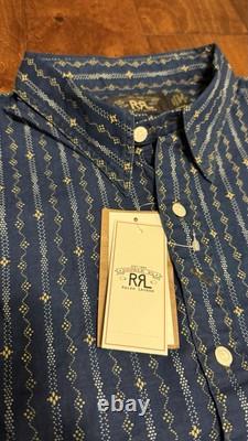 NWT $395 RRL by Ralph Lauren Men's Indigo Blue Print Woven Workshirt Sz M