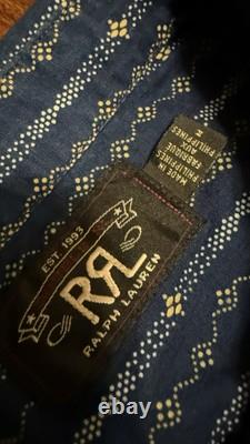 NWT $395 RRL by Ralph Lauren Men's Indigo Blue Print Woven Workshirt Sz M