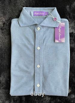 NWT $395 Ralph Lauren Purple Label Keaton Washed Piqué Indigo Men Shirt Sz Small