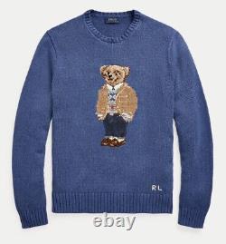 NWT $398 Ralph Lauren Polo Bear Cotton Blue Embroidered Sweatshirt Men's SZ M