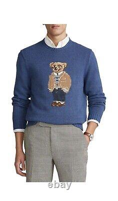 NWT $398 Ralph Lauren Polo Bear Cotton Blue Embroidered Sweatshirt Men's SZ M