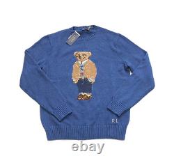 NWT $398 Ralph Lauren Polo Bear Cotton Blue Embroidered Sweatshirt Men's SZ M