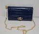 Nwt Authentic Ralph Lauren Navy Gold Chain Croc Embossed Leather Crossbody Bag