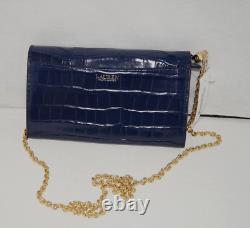 NWT Authentic RALPH LAUREN Navy Gold Chain Croc Embossed Leather Crossbody Bag