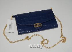 NWT Authentic RALPH LAUREN Navy Gold Chain Croc Embossed Leather Crossbody Bag