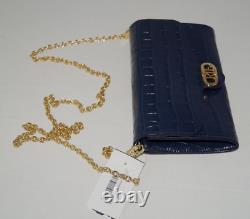 NWT Authentic RALPH LAUREN Navy Gold Chain Croc Embossed Leather Crossbody Bag