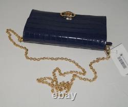 NWT Authentic RALPH LAUREN Navy Gold Chain Croc Embossed Leather Crossbody Bag