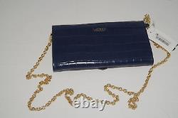 NWT Authentic RALPH LAUREN Navy Gold Chain Croc Embossed Leather Crossbody Bag