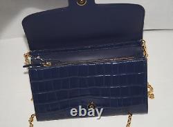 NWT Authentic RALPH LAUREN Navy Gold Chain Croc Embossed Leather Crossbody Bag