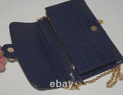 NWT Authentic RALPH LAUREN Navy Gold Chain Croc Embossed Leather Crossbody Bag