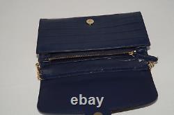 NWT Authentic RALPH LAUREN Navy Gold Chain Croc Embossed Leather Crossbody Bag