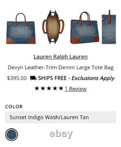 NWT Lauren Ralph Lauren Devyn Leather Trim Large handbag. Free Ship! RETAIL $395