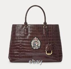 NWT Lauren Ralph Lauren Marcy Bullion Croc Embossed Large Satchel Bordeaux