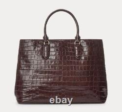 NWT Lauren Ralph Lauren Marcy Bullion Croc Embossed Large Satchel Bordeaux