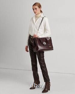 NWT Lauren Ralph Lauren Marcy Bullion Croc Embossed Large Satchel Bordeaux