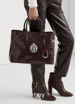 NWT Lauren Ralph Lauren Marcy Bullion Croc Embossed Large Satchel Bordeaux